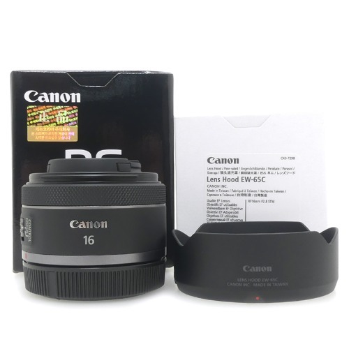 [중고] 캐논 Canon RF 16mm F2.8 STM 정품 ,박스품 + 캐논 EW-65C 후드 ,박스품 - 무상서비스 기간 2025년 7월 3일 (S)