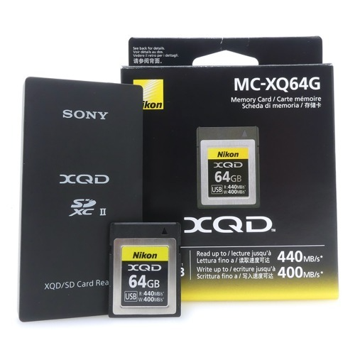 [중고] 니콘 Nikon MC-XQ64G XQD 64GB R:400MB/S W:400MB/S 메모리카드 박스품 + 소니 SONY MRW-E90 XQD/SD 카드리더기 (A+)