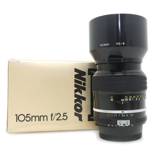 [중고] 니콘 Nikon MF NIKKOR 105mm F2.5 박스품 + 니콘 HS-9 후드포함 (A+)