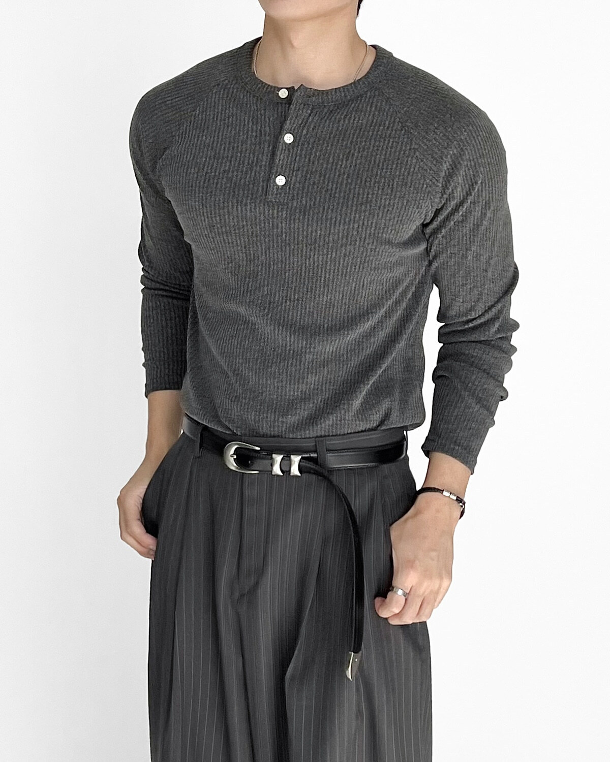 폴디 골지 머슬핏 헨리넥 티셔츠 | 아인스토어