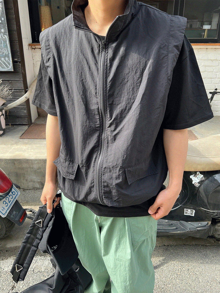 [당일발송] Solid pocket nylon vest (3color)