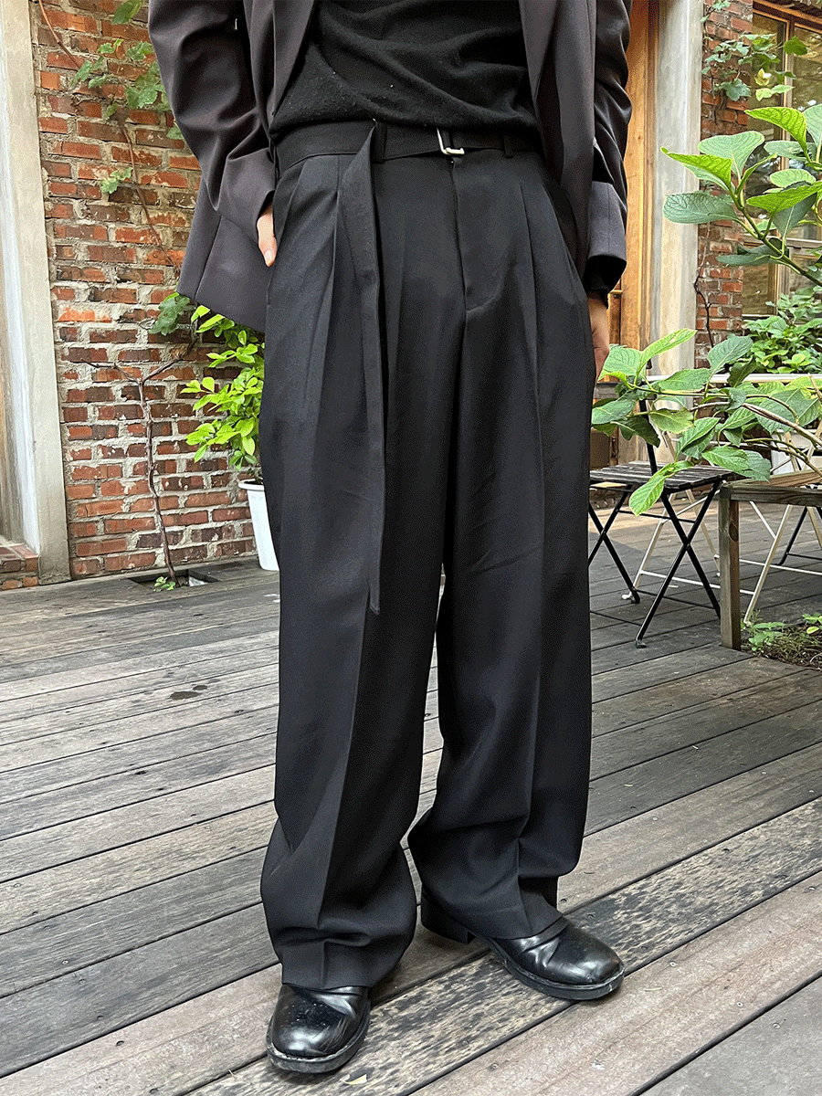 [벨트 탈부착] Gato belted two tuck slacks (4color)