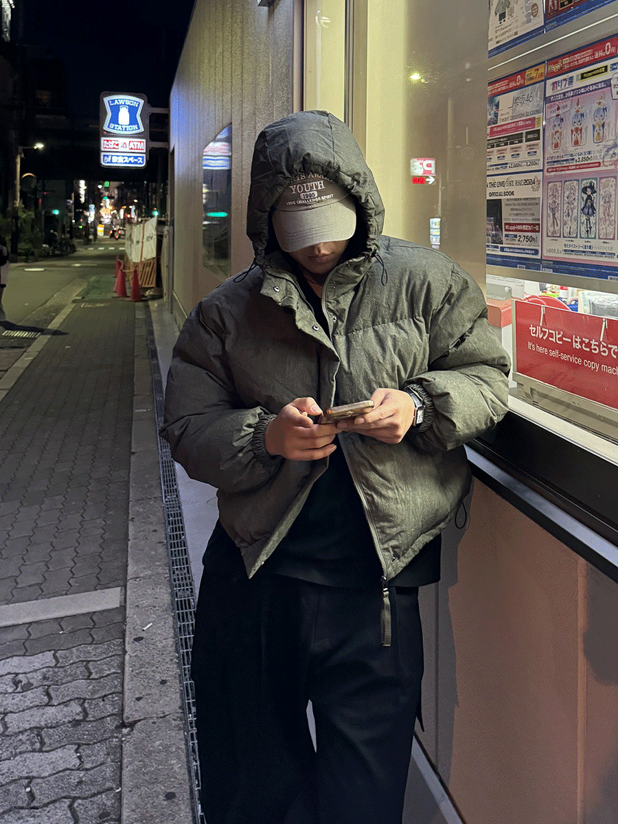 [In Osaka] 유키 스톤워싱 후디 크롭 패딩 (4color)