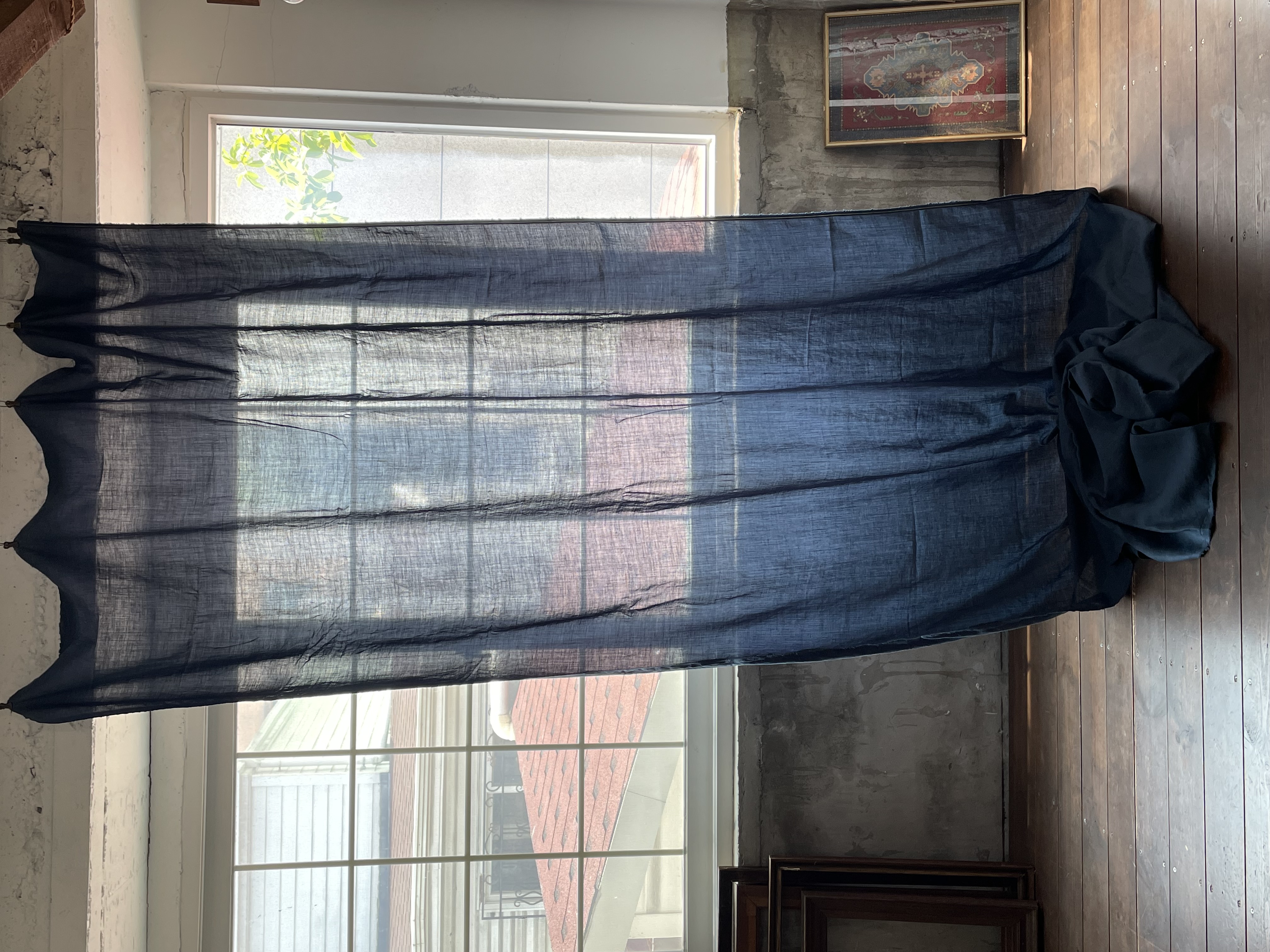 Silky navy blue linen curtain