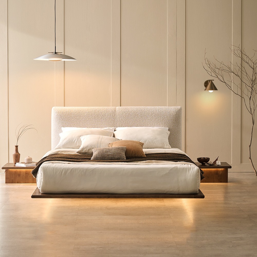 클라우드 LED 패브릭 저상형 원목 침대 프레임 퀸/킹오브킹 Q/KK