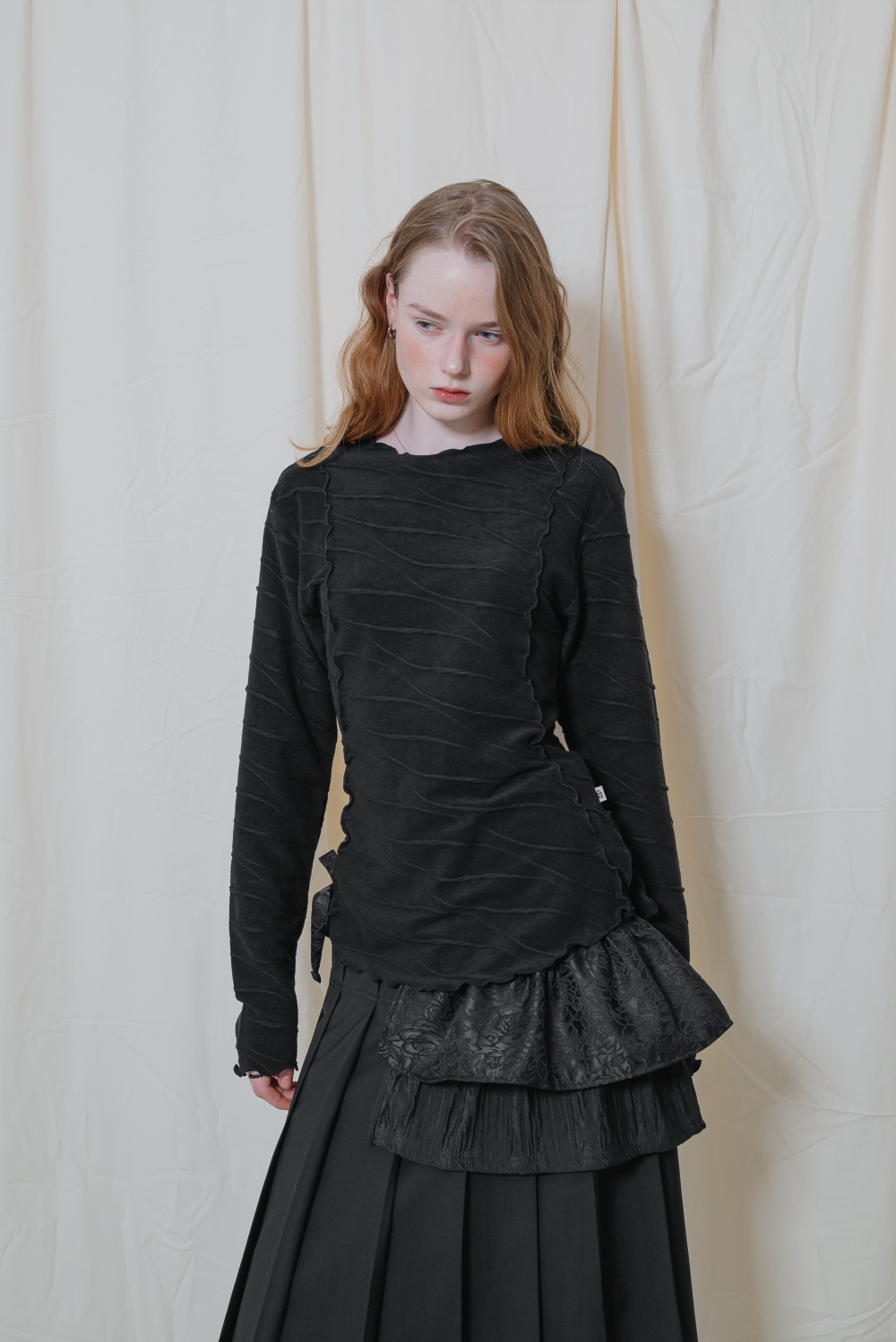 Ruffle Line Long Sleeve Black - 테레루