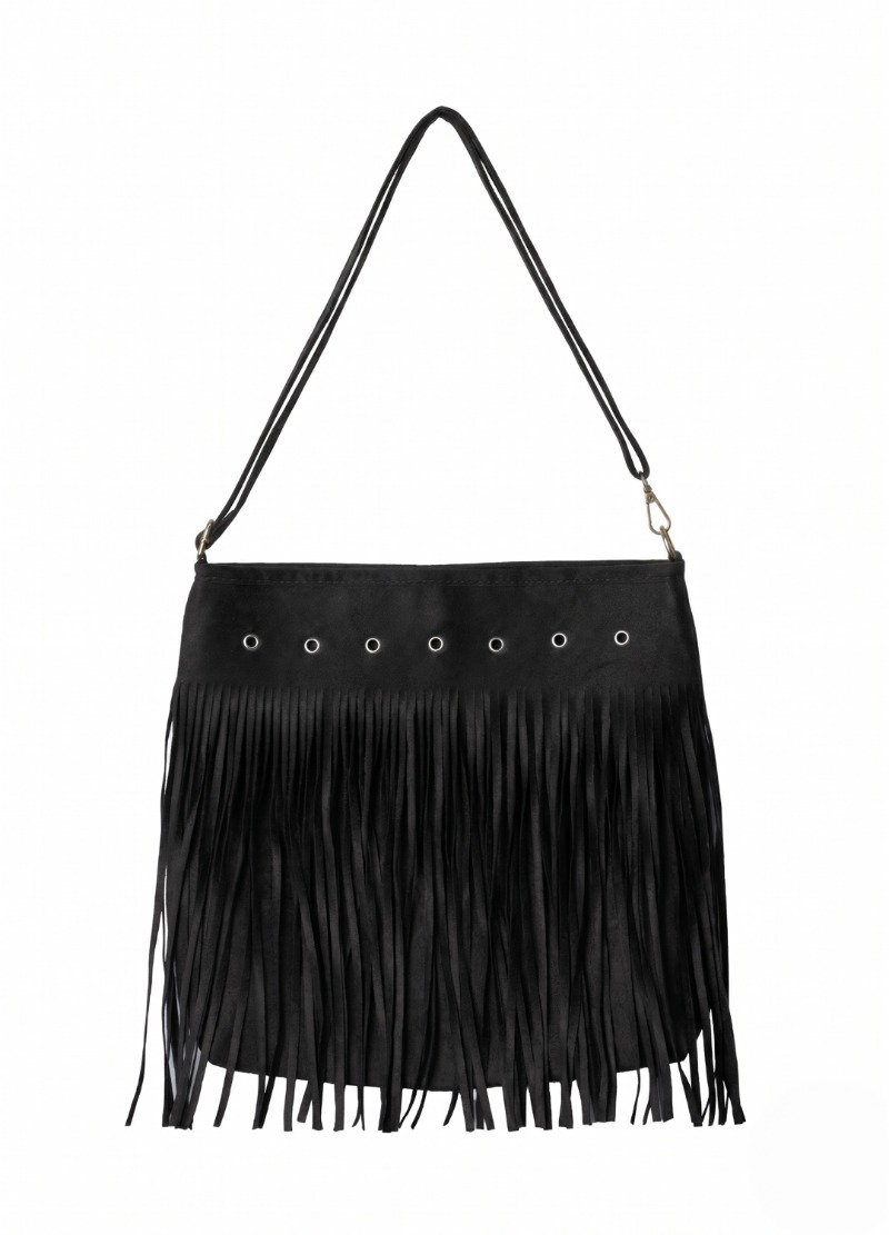 ALT:CODE Grommet Suede Fringe Bag Black