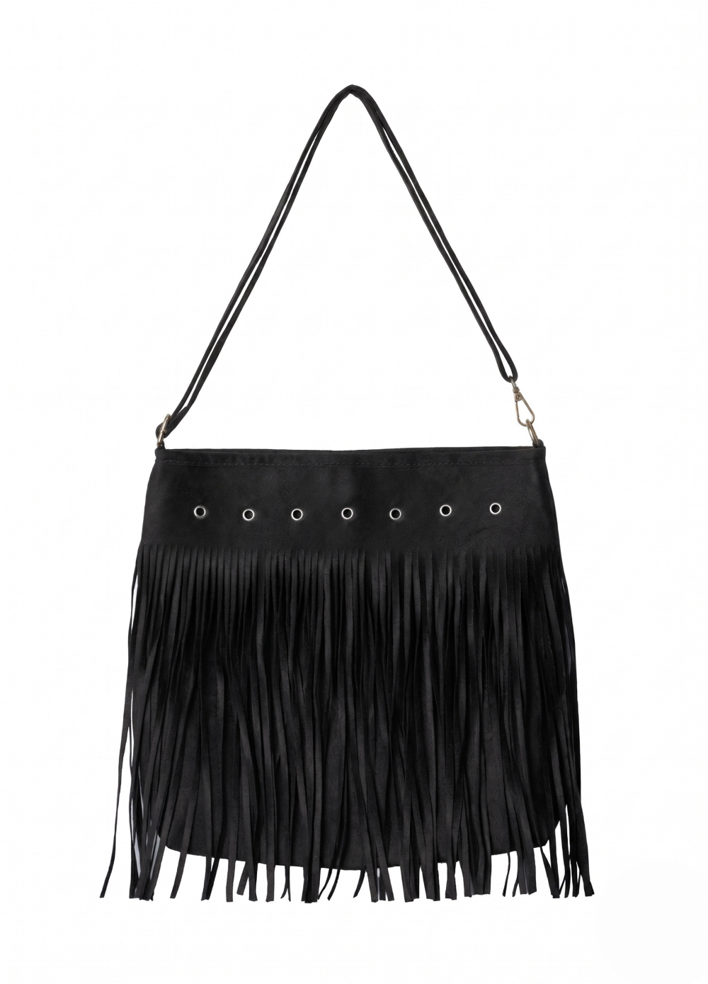 ALT:CODE Grommet Suede Fringe Bag Black