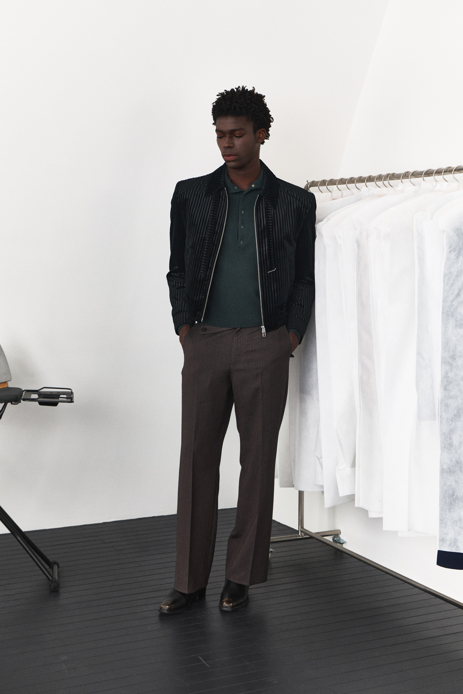 Stripe Wrap Detail Trousers - Ember Brown - 웨이비니스