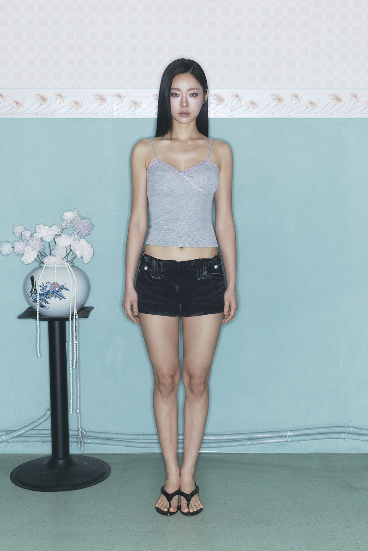 PLEASENOFOLLOW FLORA LACE SLEEVELESS TOP - 9 COLORS MELANGE GREY