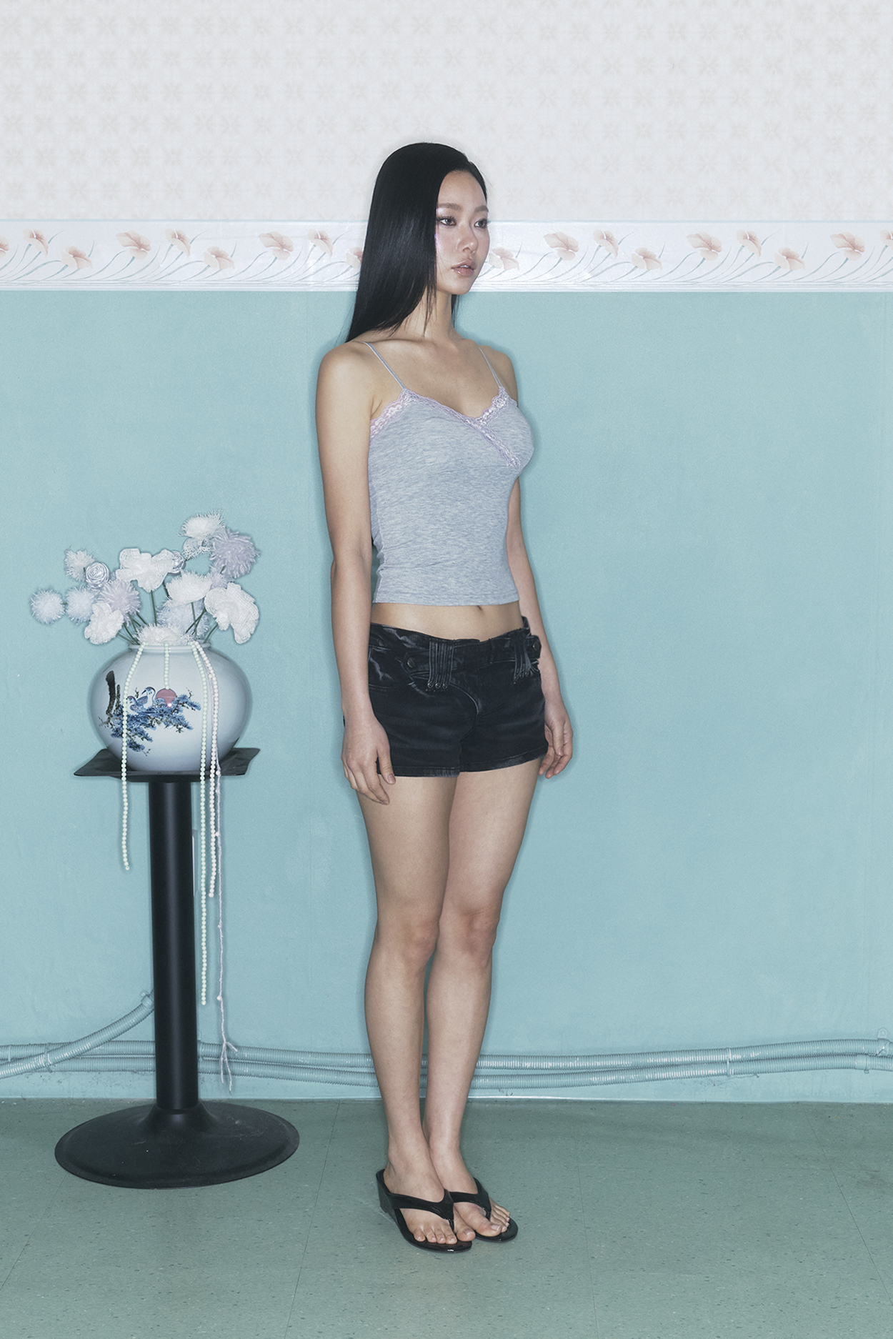 PLEASENOFOLLOW FLORA LACE SLEEVELESS TOP - 9 COLORS MELANGE GREY