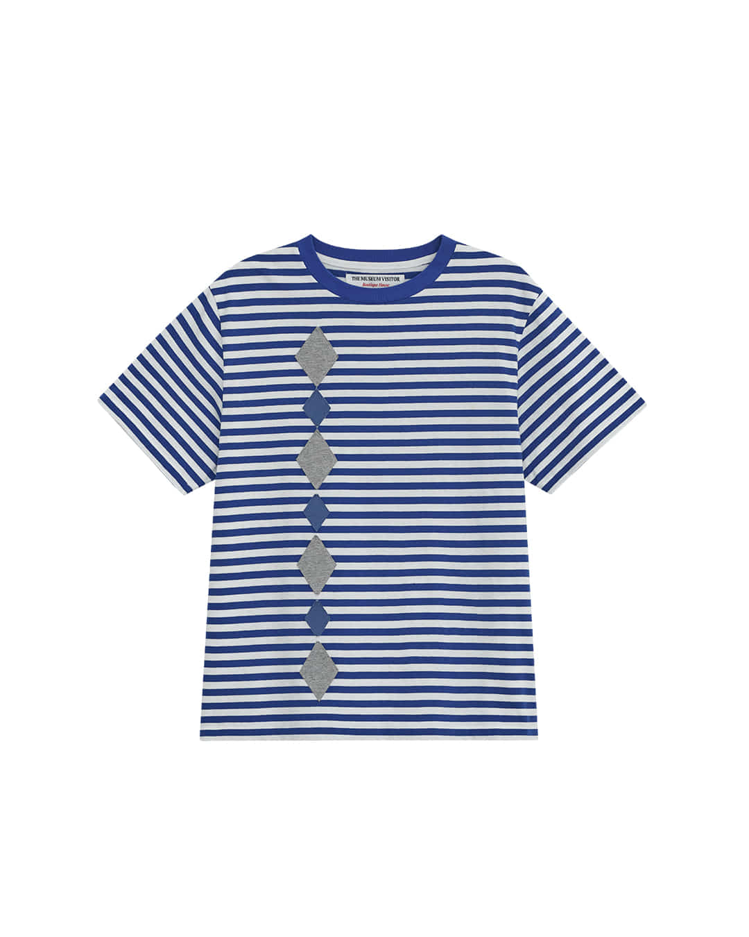ARGYLE PATTERN APPLIQUE STRIPE T-SHIRT (BLACK) - 더 뮤지엄 비지터