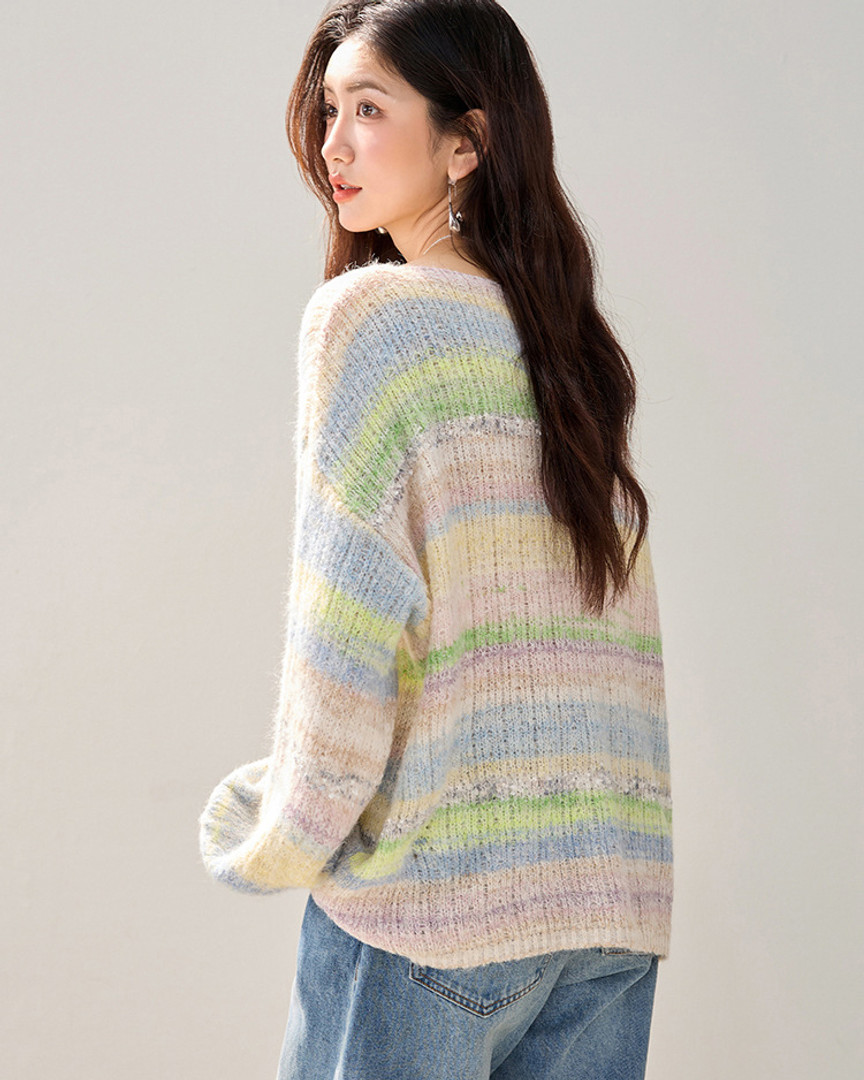 Stripe Thin Knit Sweater OEM ODM Factory Women Spring Autumn Loose