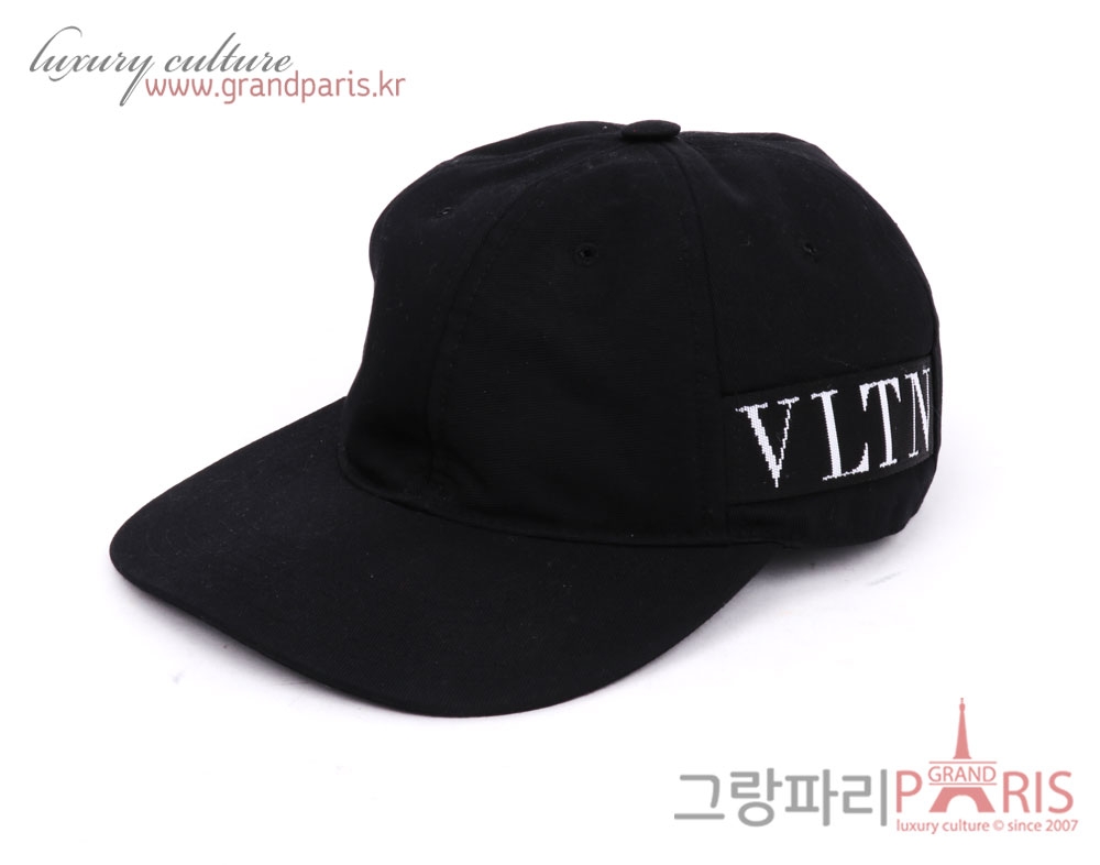 블랙 코튼 VLTN레터링 로고 캡 모자 58
