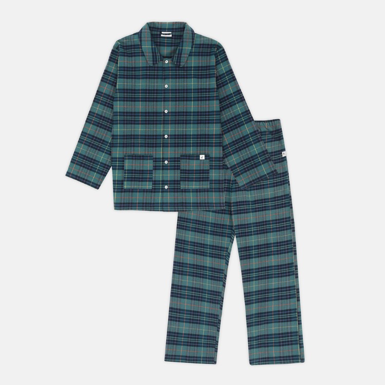 Holiday peach fleece-lined check Long-sleeve Pyjama set green