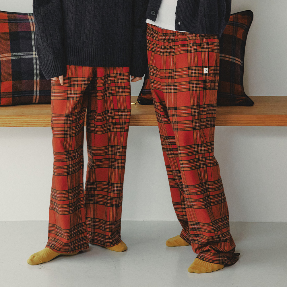 Holiday peach fleece-lined check Pyjama Pants 2colors