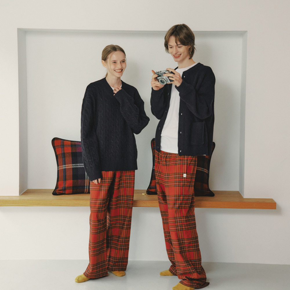 Holiday peach fleece-lined check Pyjama Pants 2colors