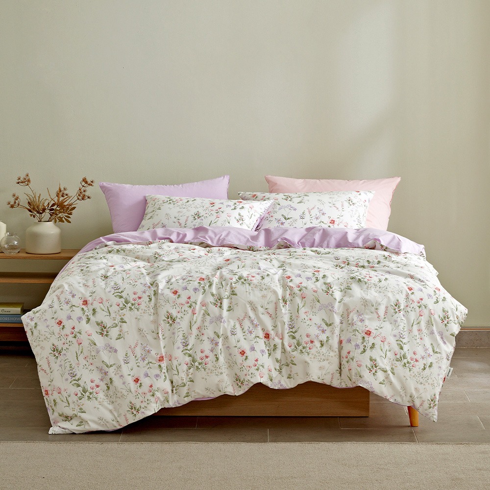 Edel Flower 60-count High-density Bio-washed Duvet Cover lavender Single / Queen / King