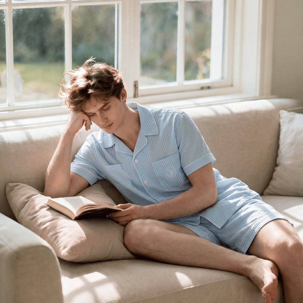 Breeze Satin stripe Short-sleeve Pyjama set blue