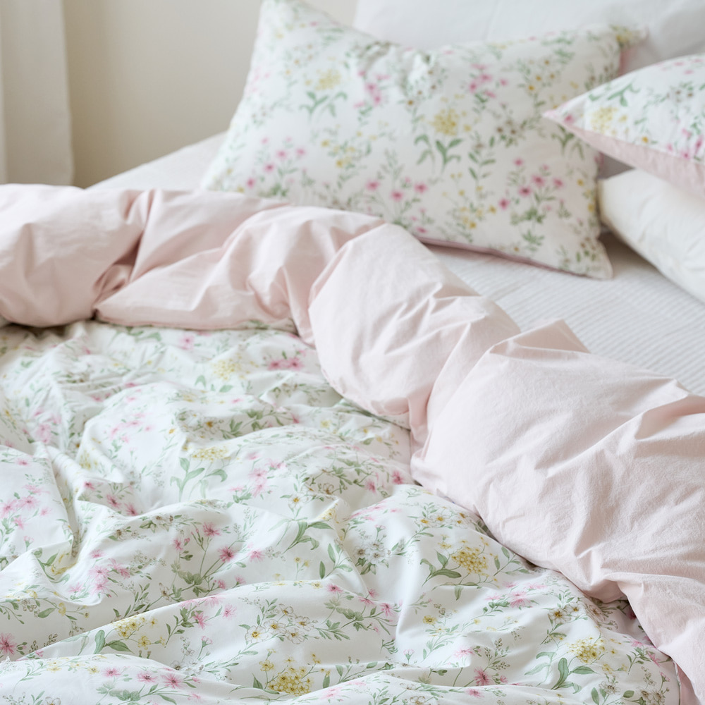 Dear Mary 60-count High-density Washed Pure Cotton Duvet Cover pink Single / Queen / King