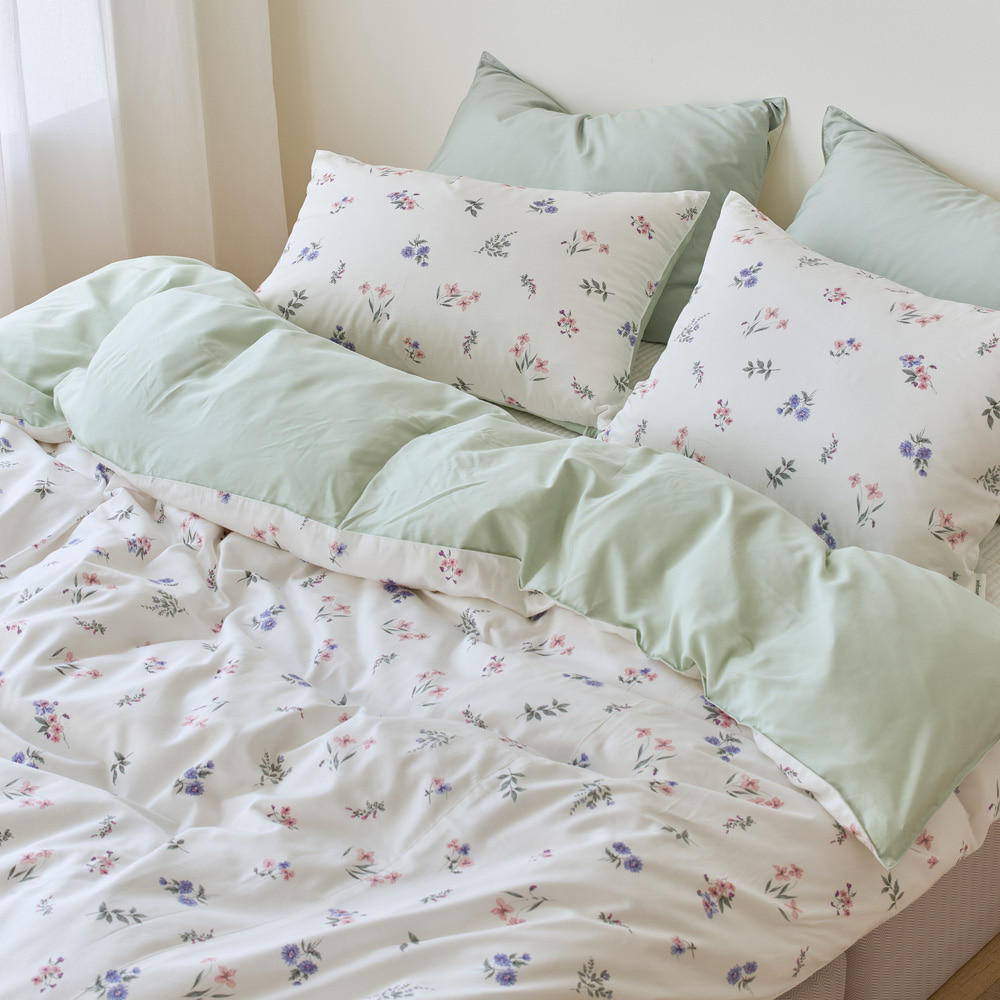 Mauve Garden Flower 40-count Cotton-Modal Duvet Cover green Single / Queen / King