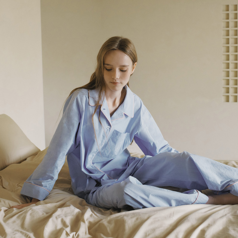 Essential Washed Long-sleeve Pyjama set blue