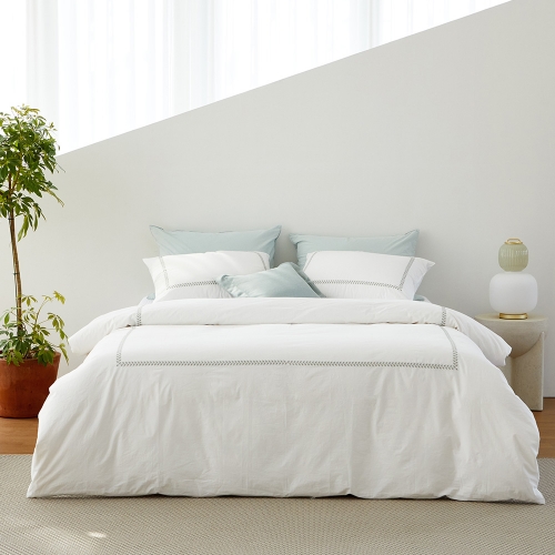 Verbena 60-count High-density Washed Cotton embroidery Duvet Cover & Pillow Set green Single / Queen