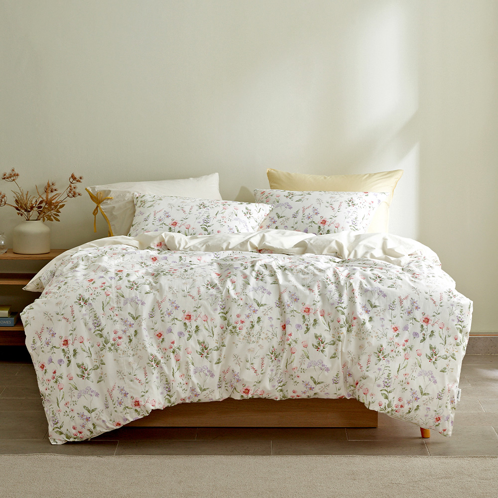Edel Flower 60-count High-density Bio-washed Duvet Cover ivory Single / Queen / King