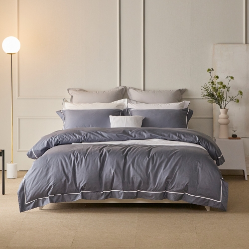 Bess 80 Sateen Cotton Single-layer Duvet Cover & Pillow Set navy Single / Queen / King