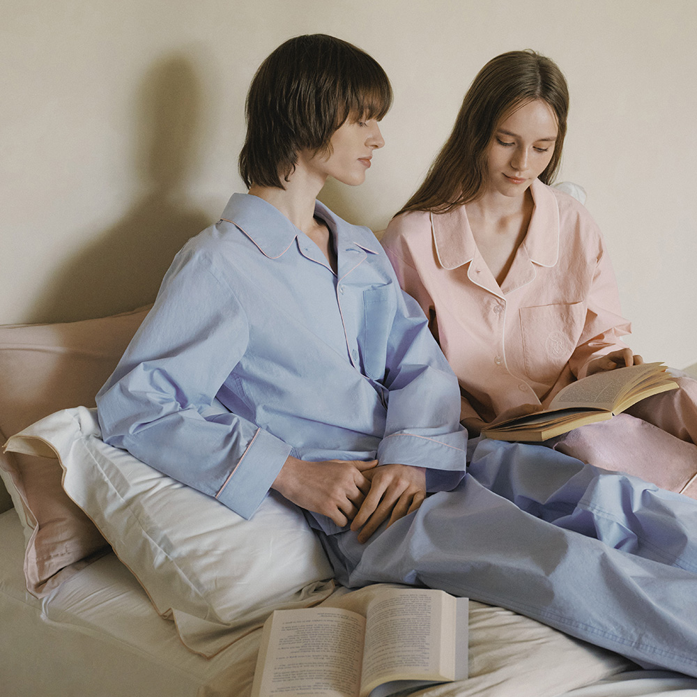 Essential Washed Long-sleeve Pyjama set blue