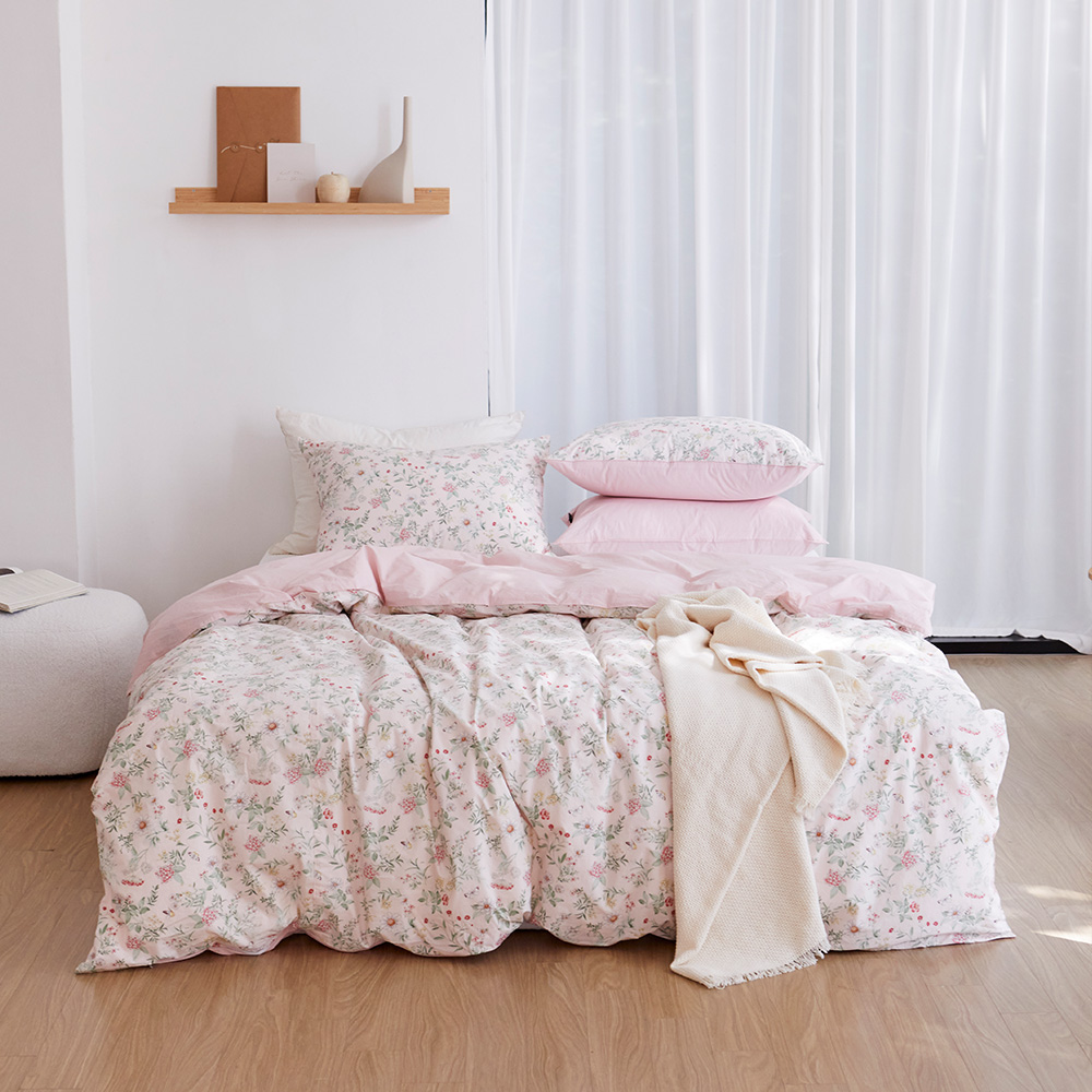 Margaret 60-count High-density Washed Cotton Duvet Cover pink Single / Queen / King