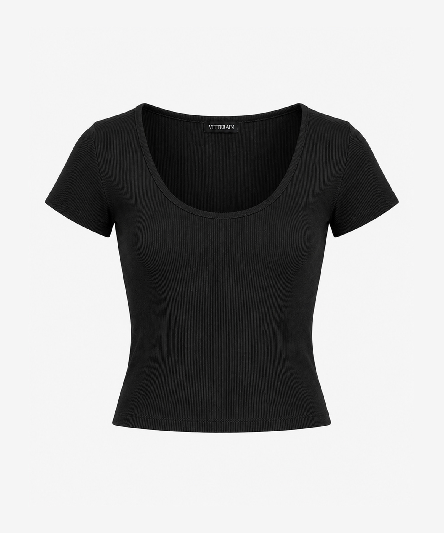 スリムスクープネック半袖Tシャツ — ブラック