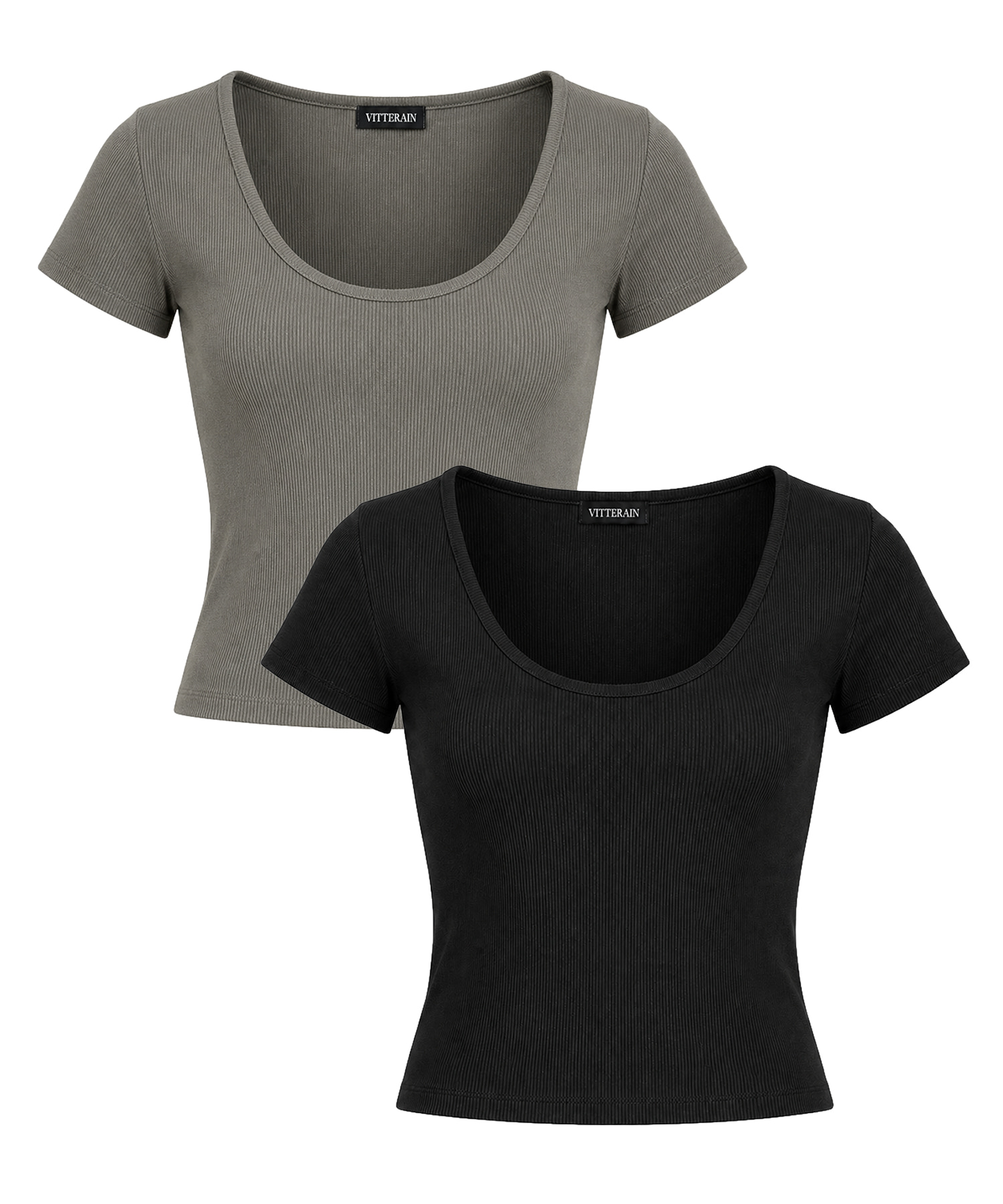[2 PACK] スリムスクープネックスリーブTシャツ