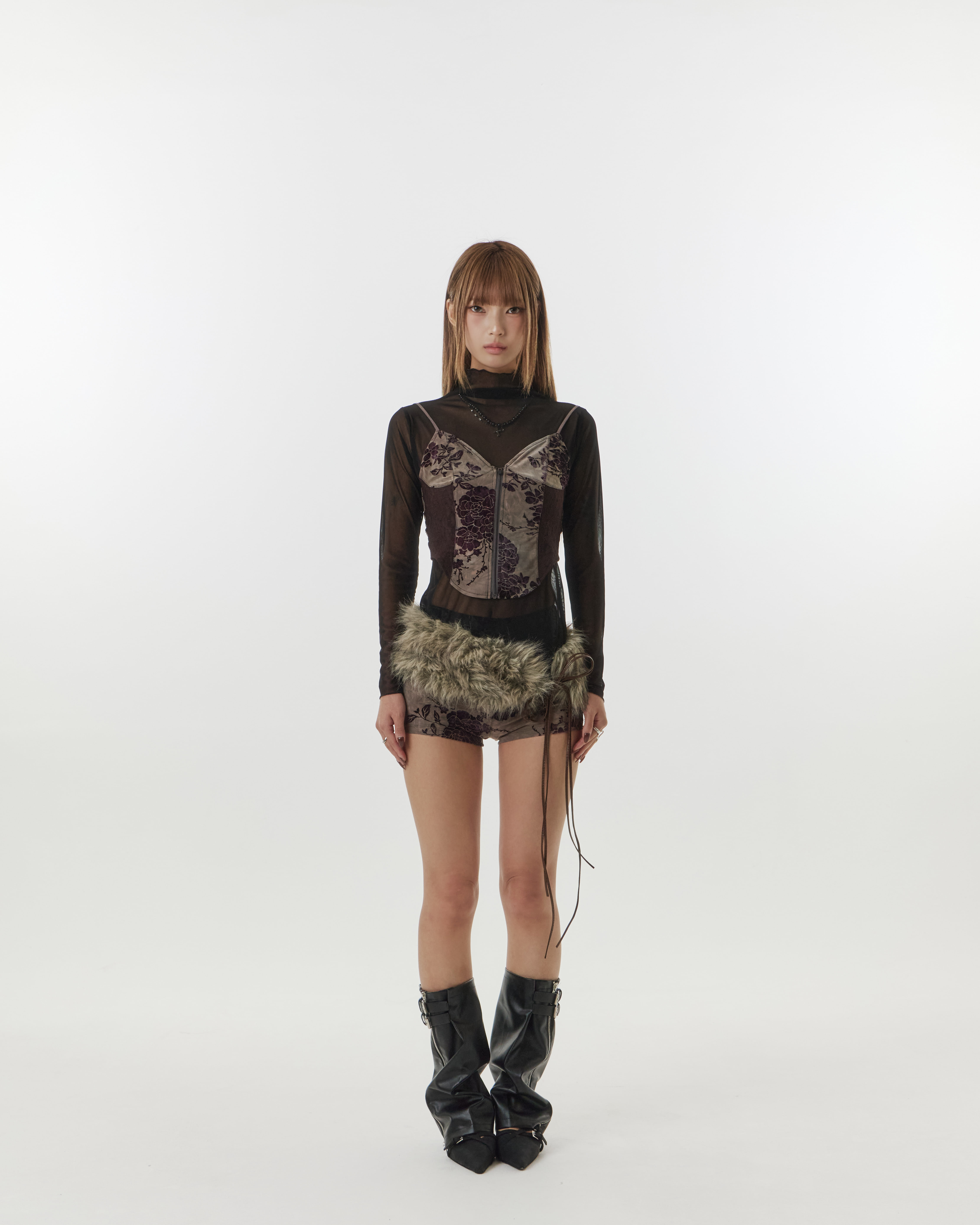 [SET] レースアップビスチェ & ショーツセット — ローズパープル