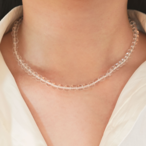925 Silver White Crystal Transparent Necklace Beads Natural Stone Necklace
