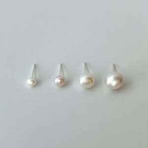 925 Silver Fresh Water Pearl Earring Flat Pearl Earring 4 Sizes