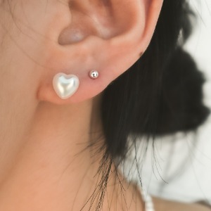 925 Silver Heart Pearl Earrings 2size