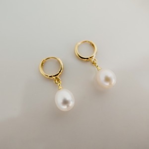 925 Silver Freshwater Pearl Drop One-Touch Ring Earring 2 colors