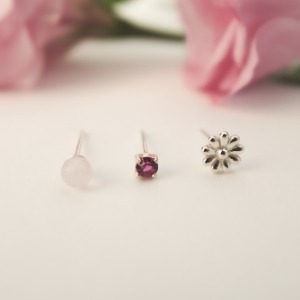 925 Silver Fusia Flower Earrings Set of 3