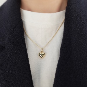 925 Silver Chubby Heart Pendant Necklace 7sizes 2 colors