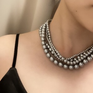 925 Silver Black Pearl Gray Pearl Color Pearl Necklace 4 Colors 4 Sizes