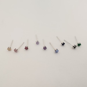 925 Silver 3 mm Color Cubic Earrings 9 colors