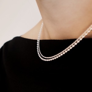 925 Silver Chain Mini Silver Ball Slim Layered Two Line Necklace 2 Colors