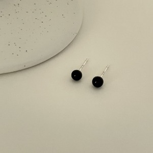 925 Silver Onyx Stone Black Ball Earrings 6sizes