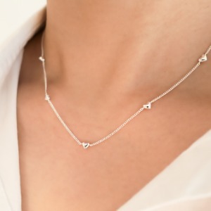 925 Silver Mini Heart Line Heart Chain Silver Necklace 2 Colors