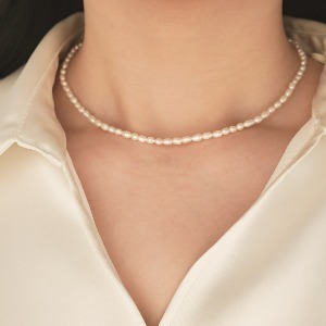 2 colors 3sizes 925 silver plump rice grain freshwater pearl necklace