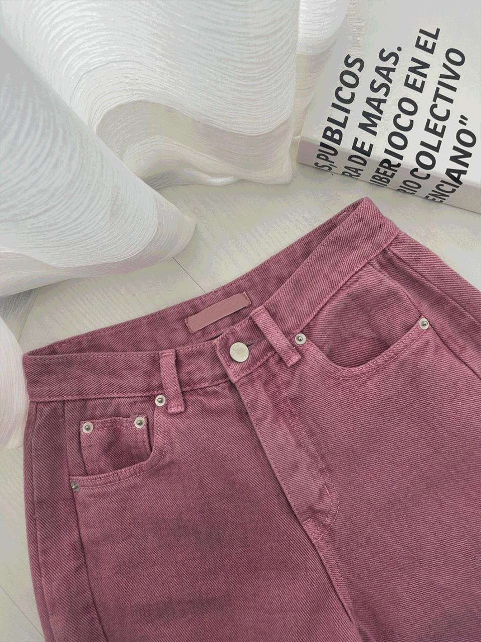 로이지 핑크 사이드 절개 와이드 부츠컷 코튼 팬츠(1color)