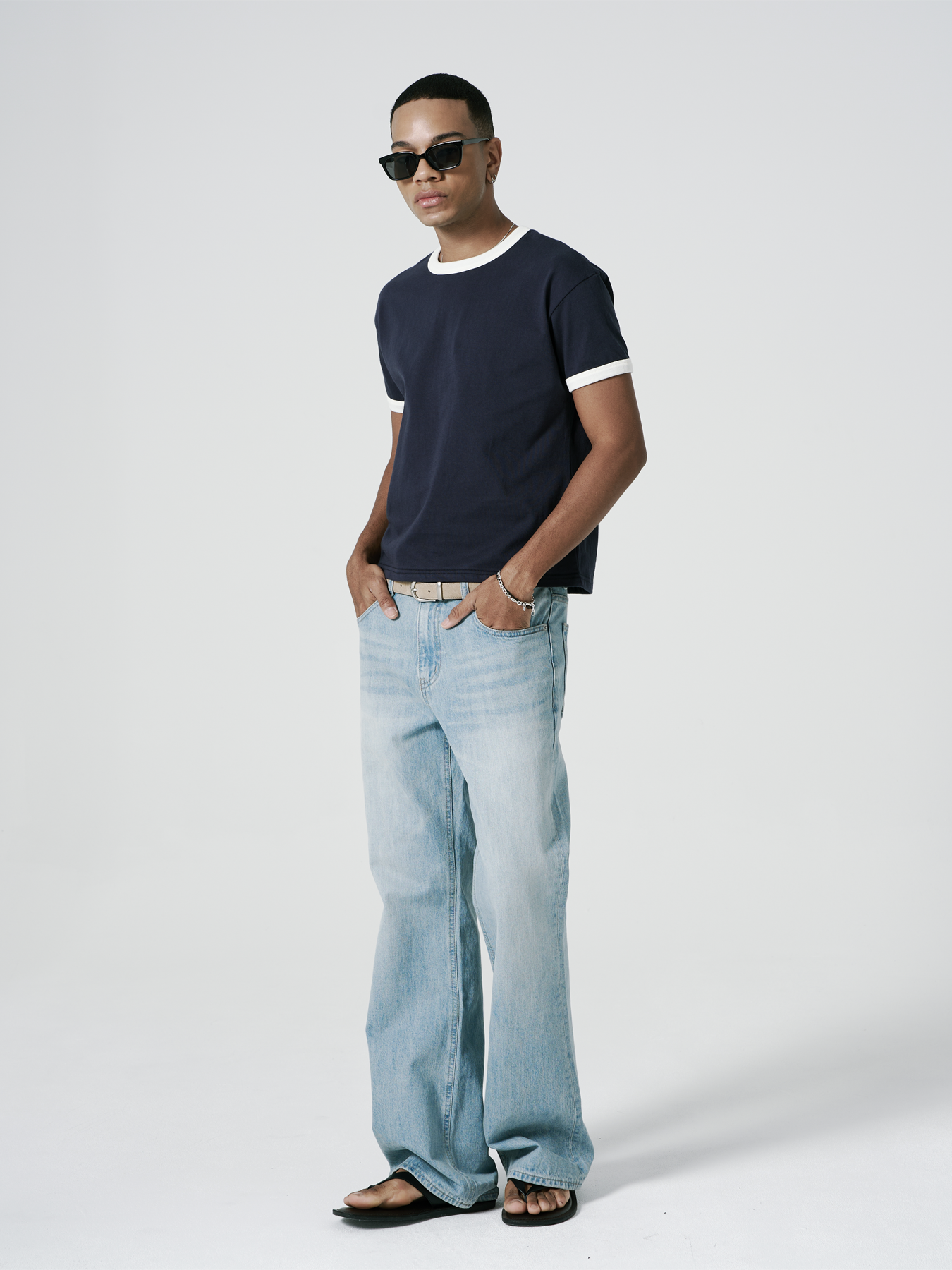 CONTRAST RINGER CROP T-SHIRT_NAVY/IVORY - Murless