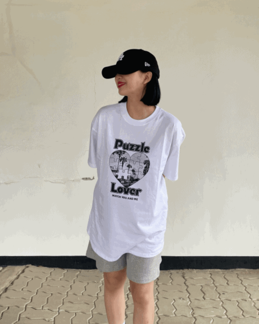 [unisex]  러버 큐 하트 반팔 티셔츠 (2 color)