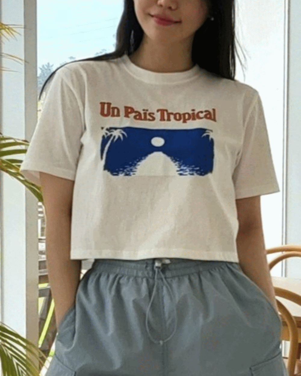 더퓨 프린팅 크롭 반팔 티셔츠 (2 color)